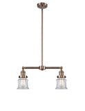 209-AC-G182S 2-Light 21" Antique Copper Island Light - Clear Small Canton Glass - LED Bulb - Dimmensions: 21 x 5 x 10<br>Minimum Height : 20.625<br>Maximum Height : 44.625 - Sloped Ceiling Compatible: Yes