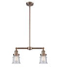 209-AC-G184S 2-Light 21" Antique Copper Island Light - Seedy Small Canton Glass - LED Bulb - Dimmensions: 21 x 5 x 10<br>Minimum Height : 20.625<br>Maximum Height : 44.625 - Sloped Ceiling Compatible: Yes