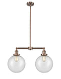 209-AC-G204-10 2-Light 25" Antique Copper Island Light - Seedy Beacon Glass - LED Bulb - Dimmensions: 25 x 10 x 14<br>Minimum Height : 24.875<br>Maximum Height : 48.875 - Sloped Ceiling Compatible: Yes