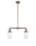 209-AC-G312 2-Light 21" Antique Copper Island Light - Clear Dover Glass - LED Bulb - Dimmensions: 21 x 4.5 x 10.75<br>Minimum Height : 21.625<br>Maximum Height : 44.625 - Sloped Ceiling Compatible: Yes