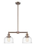 2-Light 21" Antique Copper Island Light - Clear Deco Swirl Large Bell Glass - LED Bulbs Included