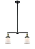 209-BAB-G181S 2-Light 21" Black Antique Brass Island Light - Matte White Small Canton Glass - LED Bulb - Dimmensions: 21 x 5 x 10<br>Minimum Height : 20.625<br>Maximum Height : 44.625 - Sloped Ceiling Compatible: Yes