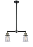 209-BAB-G182S 2-Light 21" Black Antique Brass Island Light - Clear Small Canton Glass - LED Bulb - Dimmensions: 21 x 5 x 10<br>Minimum Height : 20.625<br>Maximum Height : 44.625 - Sloped Ceiling Compatible: Yes