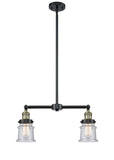 209-BAB-G184S 2-Light 21" Black Antique Brass Island Light - Seedy Small Canton Glass - LED Bulb - Dimmensions: 21 x 5 x 10<br>Minimum Height : 20.625<br>Maximum Height : 44.625 - Sloped Ceiling Compatible: Yes