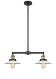 209-BAB-G1 2-Light 21" Black Antique Brass Island Light - White Halophane Glass - LED Bulb - Dimmensions: 21 x 5 x 10<br>Minimum Height : 17.125<br>Maximum Height : 41.125 - Sloped Ceiling Compatible: Yes
