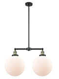 209-BAB-G201-12 2-Light 27" Black Antique Brass Island Light - Matte White Cased Beacon Glass - LED Bulb - Dimmensions: 27 x 12 x 16<br>Minimum Height : 26.875<br>Maximum Height : 50.875 - Sloped Ceiling Compatible: Yes