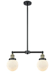 209-BAB-G201-6 2-Light 23" Black Antique Brass Island Light - Matte White Cased Beacon Glass - LED Bulb - Dimmensions: 23 x 6 x 10<br>Minimum Height : 20.875<br>Maximum Height : 44.875 - Sloped Ceiling Compatible: Yes
