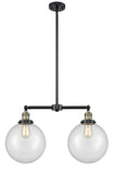 209-BAB-G202-10 2-Light 25" Black Antique Brass Island Light - Clear Beacon Glass - LED Bulb - Dimmensions: 25 x 10 x 14<br>Minimum Height : 24.875<br>Maximum Height : 48.875 - Sloped Ceiling Compatible: Yes