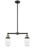 209-BAB-G312 2-Light 21" Black Antique Brass Island Light - Clear Dover Glass - LED Bulb - Dimmensions: 21 x 4.5 x 10.75<br>Minimum Height : 21.625<br>Maximum Height : 44.625 - Sloped Ceiling Compatible: Yes