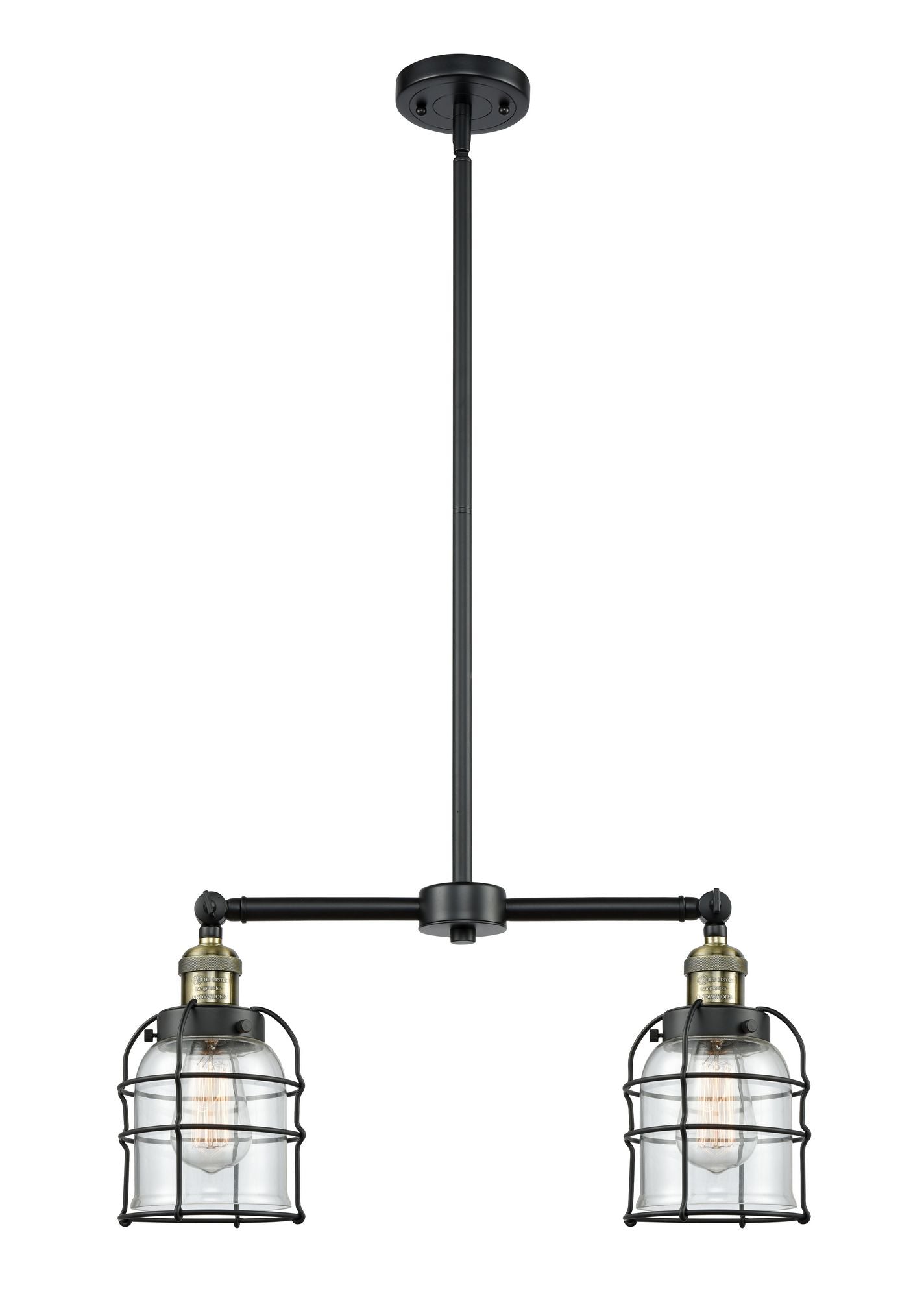 2-Light 21" Matte Black Island Light - Clear Small Bell Cage Glass LED