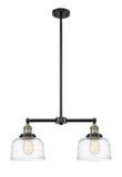 2-Light 21" Black Antique Brass Island Light - Clear Deco Swirl Large Bell Glass - LED Bulbs Included