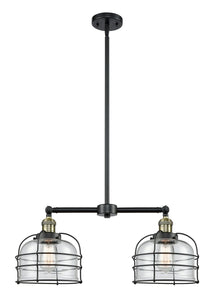 2-Light 24" Matte Black Island Light - Clear Large Bell Cage Glass LED