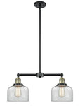 209-BAB-G72 2-Light 21" Black Antique Brass Island Light - Clear Large Bell Glass - LED Bulb - Dimmensions: 21 x 5 x 10<br>Minimum Height : 20.875<br>Maximum Height : 44.875 - Sloped Ceiling Compatible: Yes