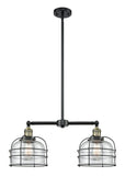 2-Light 24" Matte Black Island Light - Seedy Large Bell Cage Glass LED