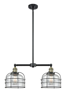 2-Light 24" Matte Black Island Light - Seedy Large Bell Cage Glass LED