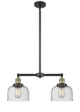 209-BAB-G74 2-Light 21" Black Antique Brass Island Light - Seedy Large Bell Glass - LED Bulb - Dimmensions: 21 x 5 x 10<br>Minimum Height : 20.875<br>Maximum Height : 44.875 - Sloped Ceiling Compatible: Yes