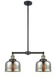 209-BAB-G78 2-Light 24" Black Antique Brass Island Light - Silver Plated Mercury Large Bell Glass - LED Bulb - Dimmensions: 24 x 7.5 x 10<br>Minimum Height : 20.875<br>Maximum Height : 44.875 - Sloped Ceiling Compatible: Yes