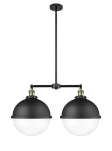 209-BAB-HFS-122-BK 2-Light 18" Matte Black Island Light - Clear Hampden Glass - LED Bulb - Dimmensions: 18 x 12.875 x 16.75<br>Minimum Height : 25.75<br>Maximum Height : 49.75 - Sloped Ceiling Compatible: Yes