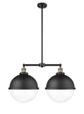209-BAB-HFS-122-BK 2-Light 18" Matte Black Island Light - Clear Hampden Glass - LED Bulb - Dimmensions: 18 x 12.875 x 16.75<br>Minimum Height : 25.75<br>Maximum Height : 49.75 - Sloped Ceiling Compatible: Yes