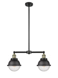 209-BAB-HFS-64-BK 2-Light 18" Matte Black Island Light - Seedy Hampden Glass - LED Bulb - Dimmensions: 18 x 7.25 x 10.5<br>Minimum Height : 19.5<br>Maximum Height : 43.5 - Sloped Ceiling Compatible: Yes