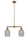 209-BB-G262-LED 2-Light 23" Stanton Brushed Brass Island Light - Vintage Wire Mesh Stanton Glass