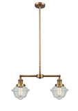 209-BB-G534 2-Light 24" Brushed Brass Island Light - Seedy Small Oxford Glass - LED Bulb - Dimmensions: 24 x 7.5 x 10<br>Minimum Height : 20.875<br>Maximum Height : 44.875 - Sloped Ceiling Compatible: Yes