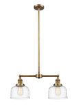 2-Light 21" Brushed Brass Island Light - Clear Deco Swirl Large Bell Glass - LED Bulbs Included