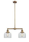 209-BB-G72 2-Light 21" Brushed Brass Island Light - Clear Large Bell Glass - LED Bulb - Dimmensions: 21 x 5 x 10<br>Minimum Height : 20.875<br>Maximum Height : 44.875 - Sloped Ceiling Compatible: Yes