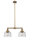 209-BB-G74 2-Light 21" Brushed Brass Island Light - Seedy Large Bell Glass - LED Bulb - Dimmensions: 21 x 5 x 10<br>Minimum Height : 20.875<br>Maximum Height : 44.875 - Sloped Ceiling Compatible: Yes