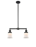 209-BK-G181S 2-Light 21" Matte Black Island Light - Matte White Small Canton Glass - LED Bulb - Dimmensions: 21 x 5 x 10<br>Minimum Height : 20.625<br>Maximum Height : 44.625 - Sloped Ceiling Compatible: Yes