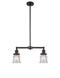 209-BK-G184S 2-Light 21" Matte Black Island Light - Seedy Small Canton Glass - LED Bulb - Dimmensions: 21 x 5 x 10<br>Minimum Height : 20.625<br>Maximum Height : 44.625 - Sloped Ceiling Compatible: Yes
