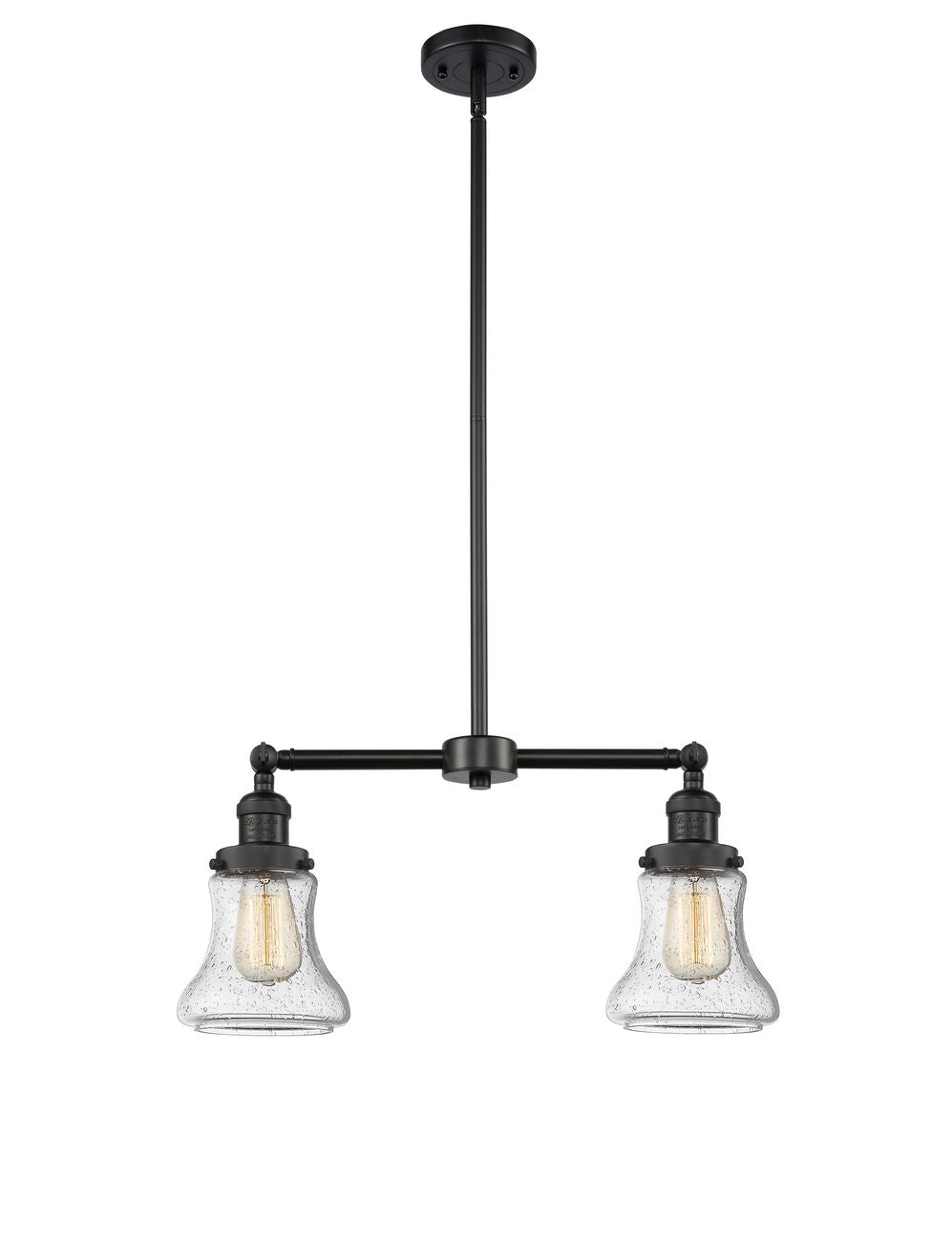 209-BK-G194 2-Light 21" Matte Black Island Light - Seedy Bellmont Glass - LED Bulb - Dimmensions: 21 x 5 x 10<br>Minimum Height : 21.375<br>Maximum Height : 45.375 - Sloped Ceiling Compatible: Yes