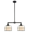 209-BK-G71-CE 2-Light 24" Matte Black Island Light - Matte White Cased Large Bell Cage Glass - LED Bulb - Dimmensions: 24 x 7.5 x 10<br>Minimum Height : 21.375<br>Maximum Height : 45.375 - Sloped Ceiling Compatible: Yes