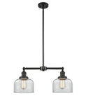 209-BK-G72 2-Light 21" Matte Black Island Light - Clear Large Bell Glass - LED Bulb - Dimmensions: 21 x 5 x 10<br>Minimum Height : 20.875<br>Maximum Height : 44.875 - Sloped Ceiling Compatible: Yes