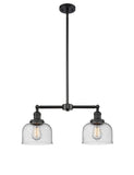 209-BK-G74 2-Light 21" Matte Black Island Light - Seedy Large Bell Glass - LED Bulb - Dimmensions: 21 x 5 x 10<br>Minimum Height : 20.875<br>Maximum Height : 44.875 - Sloped Ceiling Compatible: Yes