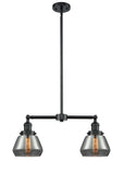 209-OB-G173 2-Light 21" Oil Rubbed Bronze Island Light - Plated Smoke Fulton Glass - LED Bulb - Dimmensions: 21 x 5 x 10<br>Minimum Height : 20.375<br>Maximum Height : 44.375 - Sloped Ceiling Compatible: Yes