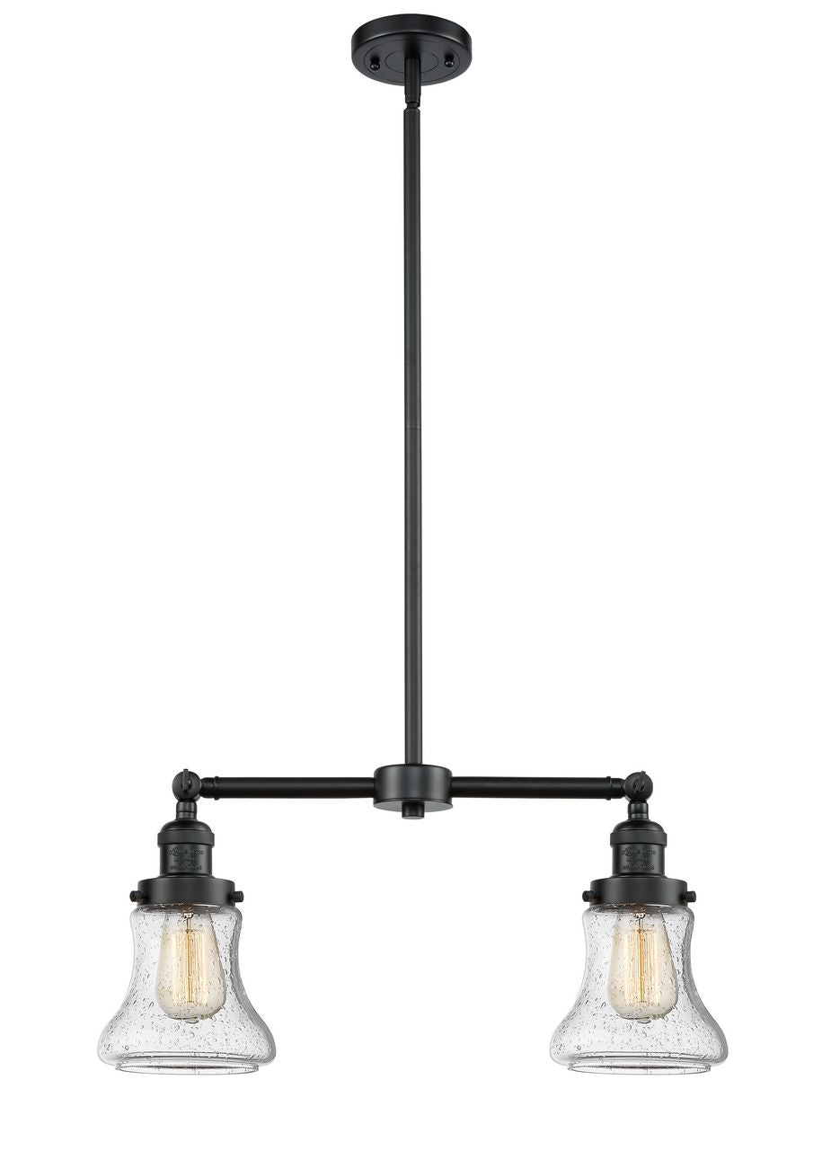 209-OB-G194 2-Light 21" Oil Rubbed Bronze Island Light - Seedy Bellmont Glass - LED Bulb - Dimmensions: 21 x 5 x 10<br>Minimum Height : 21.375<br>Maximum Height : 45.375 - Sloped Ceiling Compatible: Yes