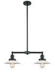 209-OB-G1 2-Light 21" Oil Rubbed Bronze Island Light - White Halophane Glass - LED Bulb - Dimmensions: 21 x 5 x 10<br>Minimum Height : 17.125<br>Maximum Height : 41.125 - Sloped Ceiling Compatible: Yes