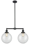 209-OB-G202-10 2-Light 25" Oil Rubbed Bronze Island Light - Clear Beacon Glass - LED Bulb - Dimmensions: 25 x 10 x 14<br>Minimum Height : 24.875<br>Maximum Height : 48.875 - Sloped Ceiling Compatible: Yes