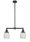 209-OB-G302 2-Light 22" Oil Rubbed Bronze Island Light - Thick Clear Halophane Colton Glass - LED Bulb - Dimmensions: 22 x 5.5 x 11<br>Minimum Height : 21.125<br>Maximum Height : 45.125 - Sloped Ceiling Compatible: Yes