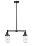 209-OB-G312 2-Light 21" Oil Rubbed Bronze Island Light - Clear Dover Glass - LED Bulb - Dimmensions: 21 x 4.5 x 10.75<br>Minimum Height : 21.625<br>Maximum Height : 44.625 - Sloped Ceiling Compatible: Yes