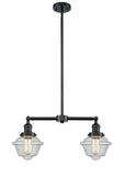 209-OB-G534 2-Light 24" Oil Rubbed Bronze Island Light - Seedy Small Oxford Glass - LED Bulb - Dimmensions: 24 x 7.5 x 10<br>Minimum Height : 20.875<br>Maximum Height : 44.875 - Sloped Ceiling Compatible: Yes