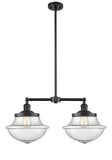 209-OB-G544 2-Light 25" Oil Rubbed Bronze Island Light - Seedy Large Oxford Glass - LED Bulb - Dimmensions: 25 x 12 x 10<br>Minimum Height : 23.25<br>Maximum Height : 47.25 - Sloped Ceiling Compatible: Yes