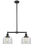 209-OB-G72 2-Light 21" Oil Rubbed Bronze Island Light - Clear Large Bell Glass - LED Bulb - Dimmensions: 21 x 5 x 10<br>Minimum Height : 20.875<br>Maximum Height : 44.875 - Sloped Ceiling Compatible: Yes