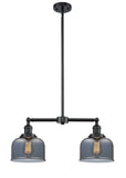 209-OB-G73 2-Light 21" Oil Rubbed Bronze Island Light - Plated Smoke Large Bell Glass - LED Bulb - Dimmensions: 21 x 5 x 10<br>Minimum Height : 20.875<br>Maximum Height : 44.875 - Sloped Ceiling Compatible: Yes