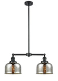 209-OB-G78 2-Light 24" Oil Rubbed Bronze Island Light - Silver Plated Mercury Large Bell Glass - LED Bulb - Dimmensions: 24 x 7.5 x 10<br>Minimum Height : 20.875<br>Maximum Height : 44.875 - Sloped Ceiling Compatible: Yes