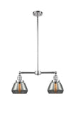 209-PC-G173 2-Light 21" Polished Chrome Island Light - Plated Smoke Fulton Glass - LED Bulb - Dimmensions: 21 x 5 x 10<br>Minimum Height : 20.375<br>Maximum Height : 44.375 - Sloped Ceiling Compatible: Yes