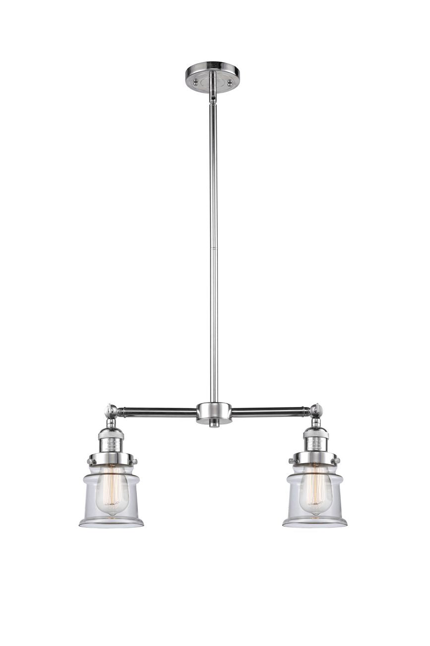 2-Light 21" Brushed Satin Nickel Island Light - Clear Small Canton Glass LED