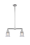 209-PC-G184S 2-Light 21" Polished Chrome Island Light - Seedy Small Canton Glass - LED Bulb - Dimmensions: 21 x 5 x 10<br>Minimum Height : 20.625<br>Maximum Height : 44.625 - Sloped Ceiling Compatible: Yes