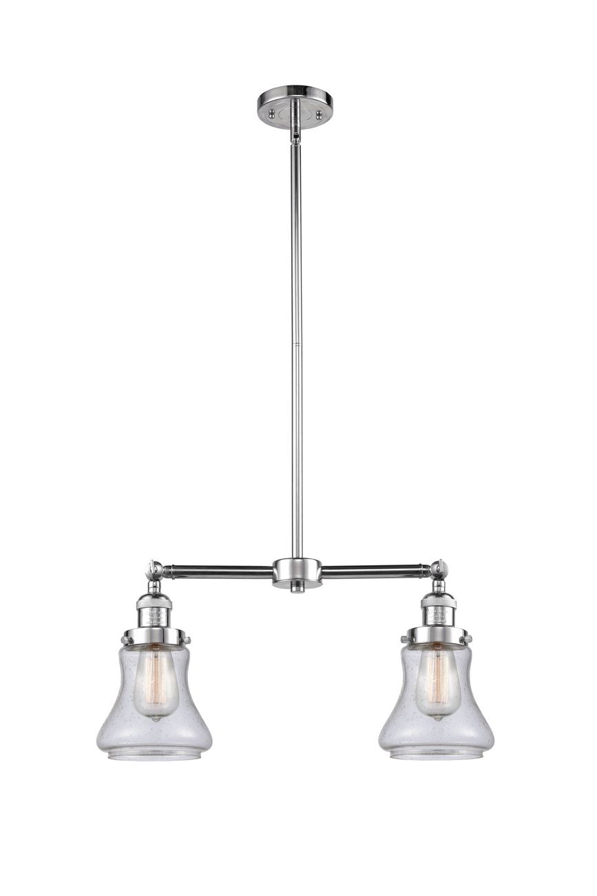 209-PC-G194 2-Light 21" Polished Chrome Island Light - Seedy Bellmont Glass - LED Bulb - Dimmensions: 21 x 5 x 10<br>Minimum Height : 21.375<br>Maximum Height : 45.375 - Sloped Ceiling Compatible: Yes